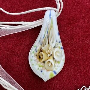 Teardrop Floral Art Glass pendant necklace